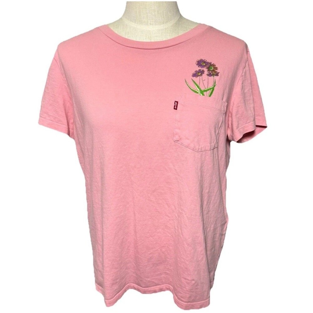 Levi’s Women’s Pink Floral Graphic Pocket Tee Shirt Large
